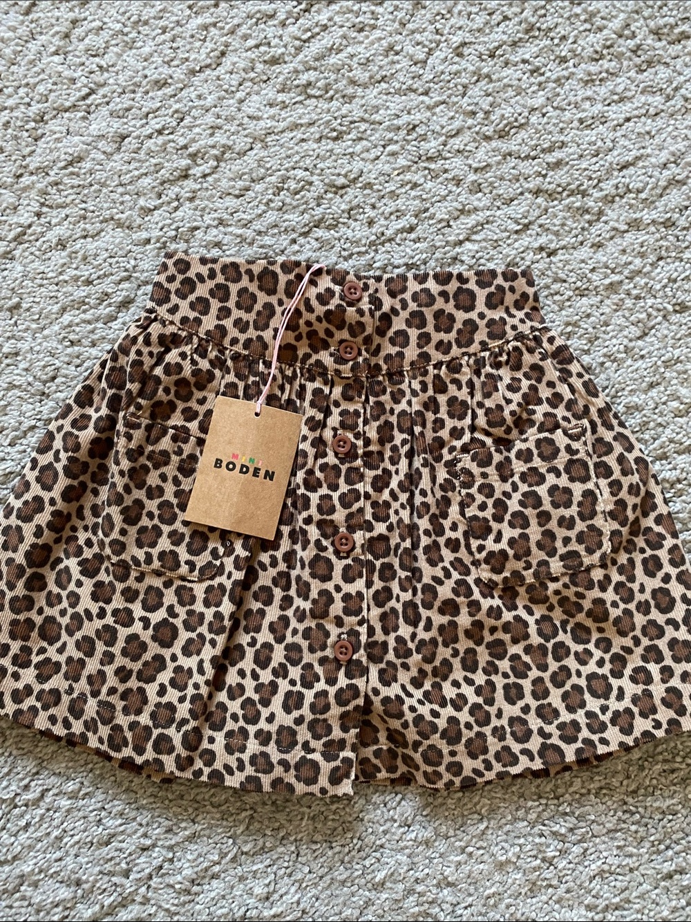 NWT Mini Boden Leopard Print Corduroy Button-Front Skirt -size 2-3